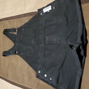 Black denim bib overall shorts
